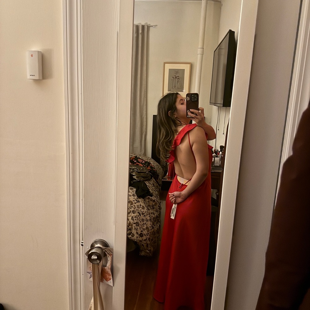 Elegant Red Ruffled Slip Dress - Picture 2 of 2